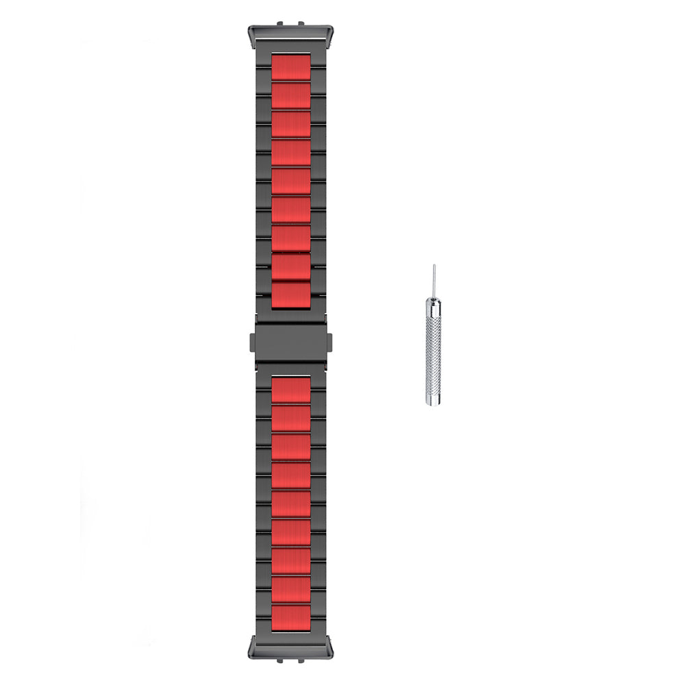 For Samsung Galaxy Fit3 Quick Release Watch Strap Stainless Steel Watchband - Black / Red / Black For Samsung Galaxy Fit3 Quick Release Watch Strap Stainless Steel Watchband - Black / Red / Black
